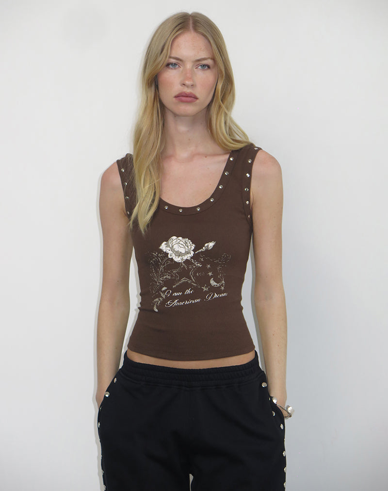 Daxio Vest Top in Cacao American Dream met studs