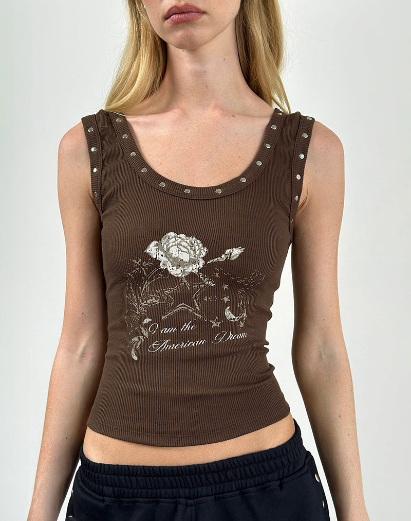 Afbeelding van Daxio Vest Top in Cacao American Dream met studs