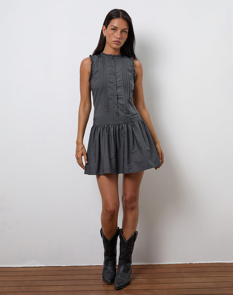 Afbeelding van Dayara Mini Dress in Poplin Charcoal Grey