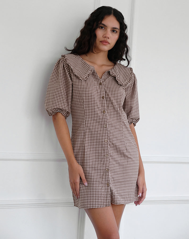 Deja Jurk in Mini Gingham Bruin