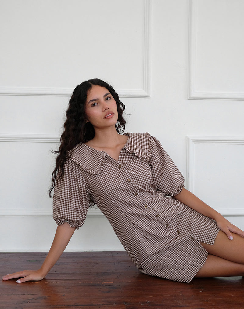Deja Jurk in Mini Gingham Bruin