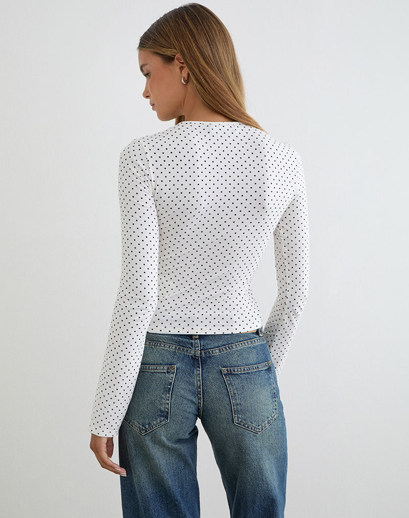 Afbeelding van Delano Top in wit met micro-polka zwart print