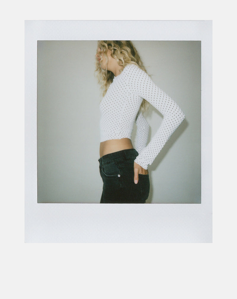 Afbeelding van Delano Top in wit met micro-polka zwart print