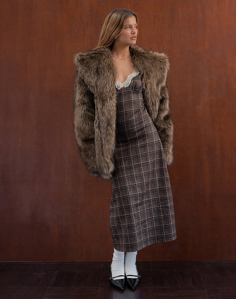Afbeelding van Delfina Midi Dress in Kant Bruin Ruitje