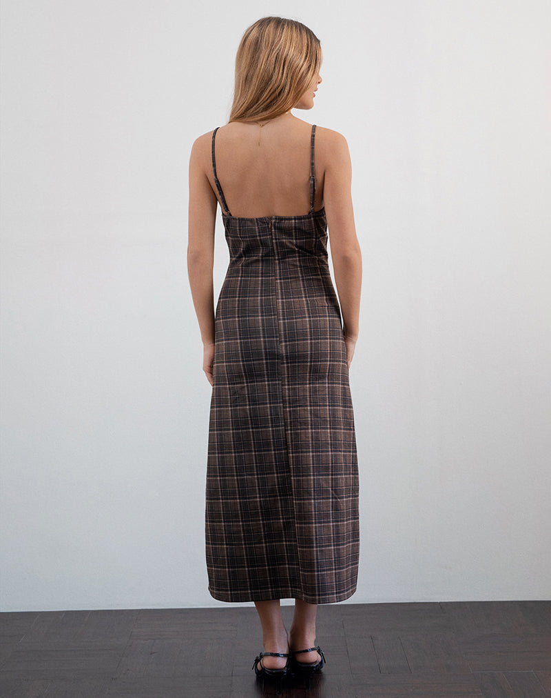 Afbeelding van Delfina Midi Dress in Kant Bruin Ruitje