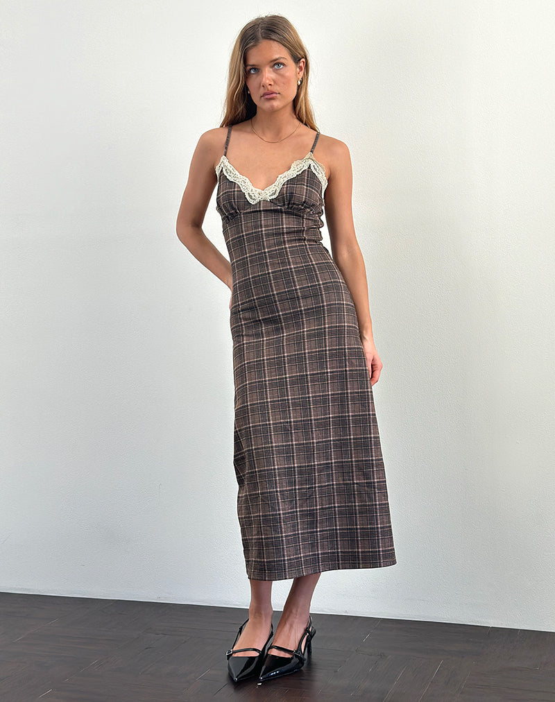 Delfina Midi Dress in Kant Bruin Ruitje