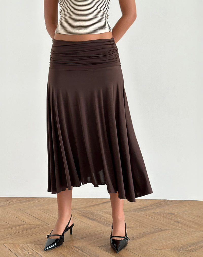Afbeelding van Delta Midi rok in Slinky Chocolade