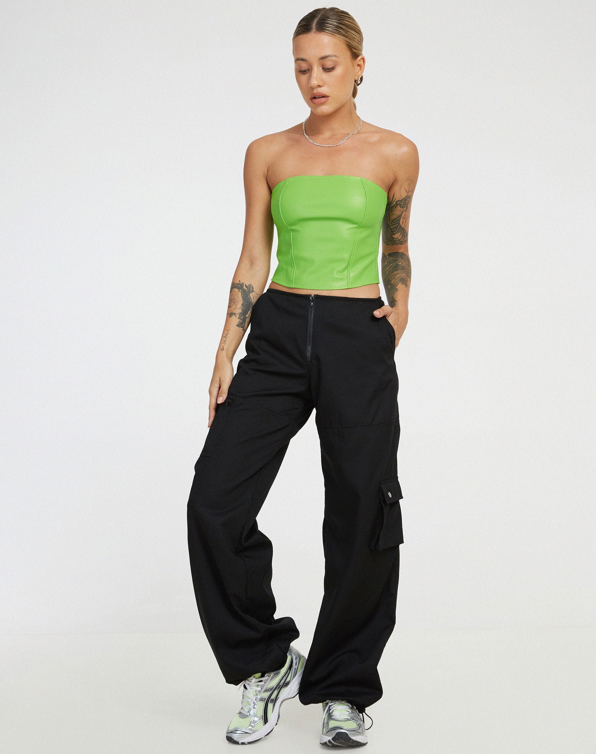 Dena Corset Top in PU Neon Groen