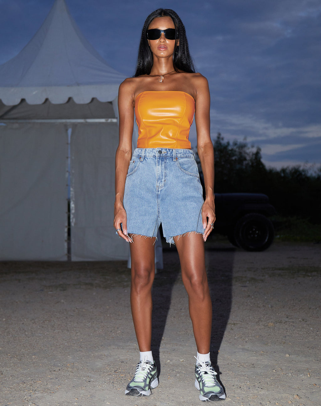 Dena Corset Top in PU Neon Oranje