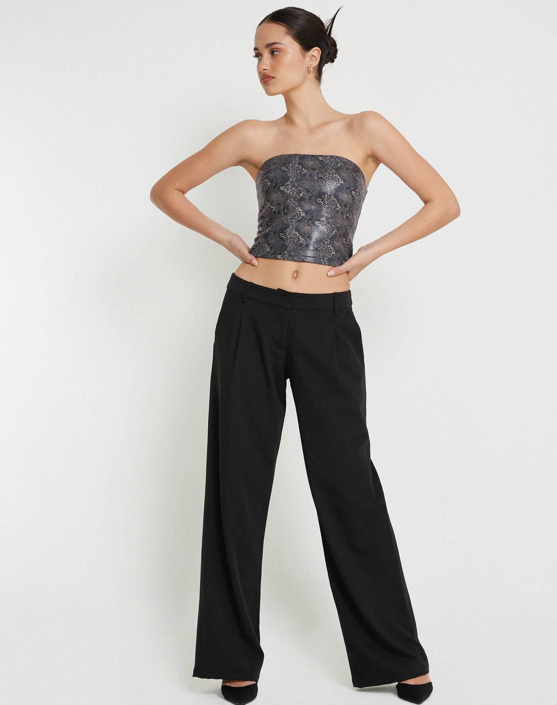 Afbeelding van Dena bandeau top in PU slangenhuid Tan