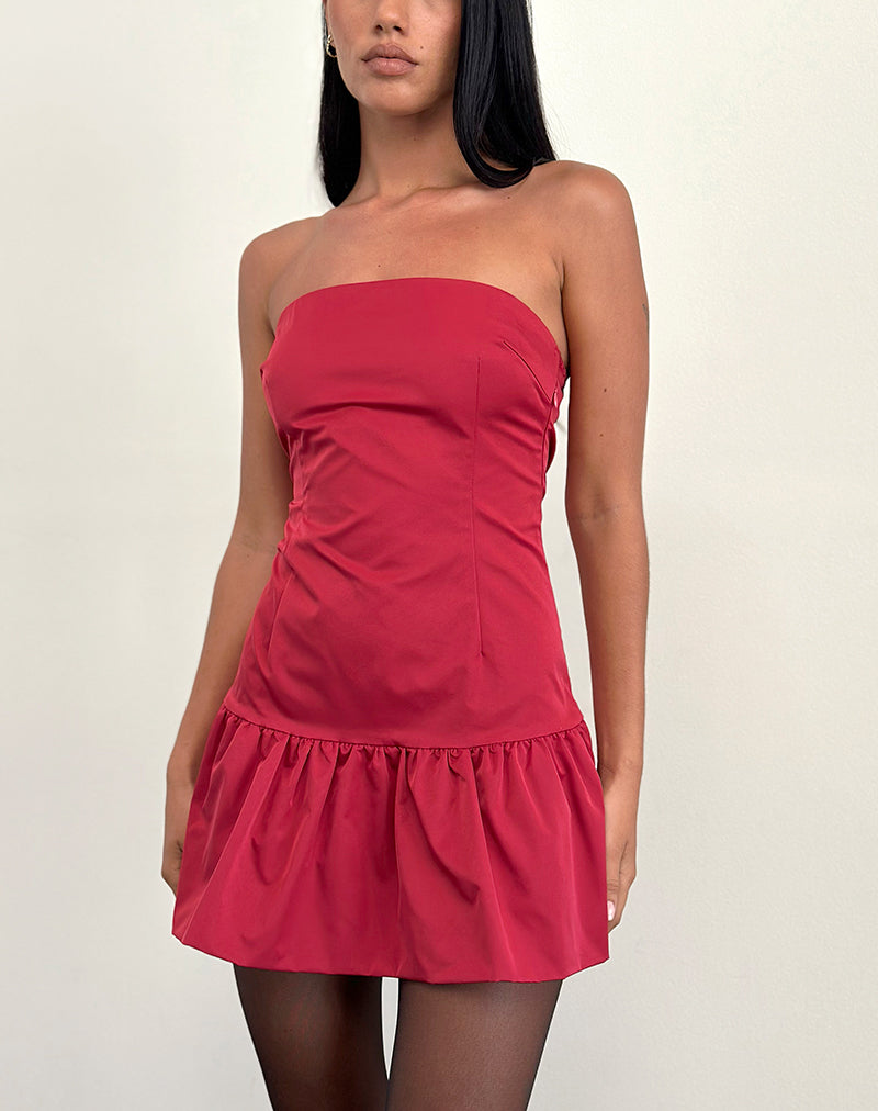 Denama Puffball Mini Dress in Dieprood
