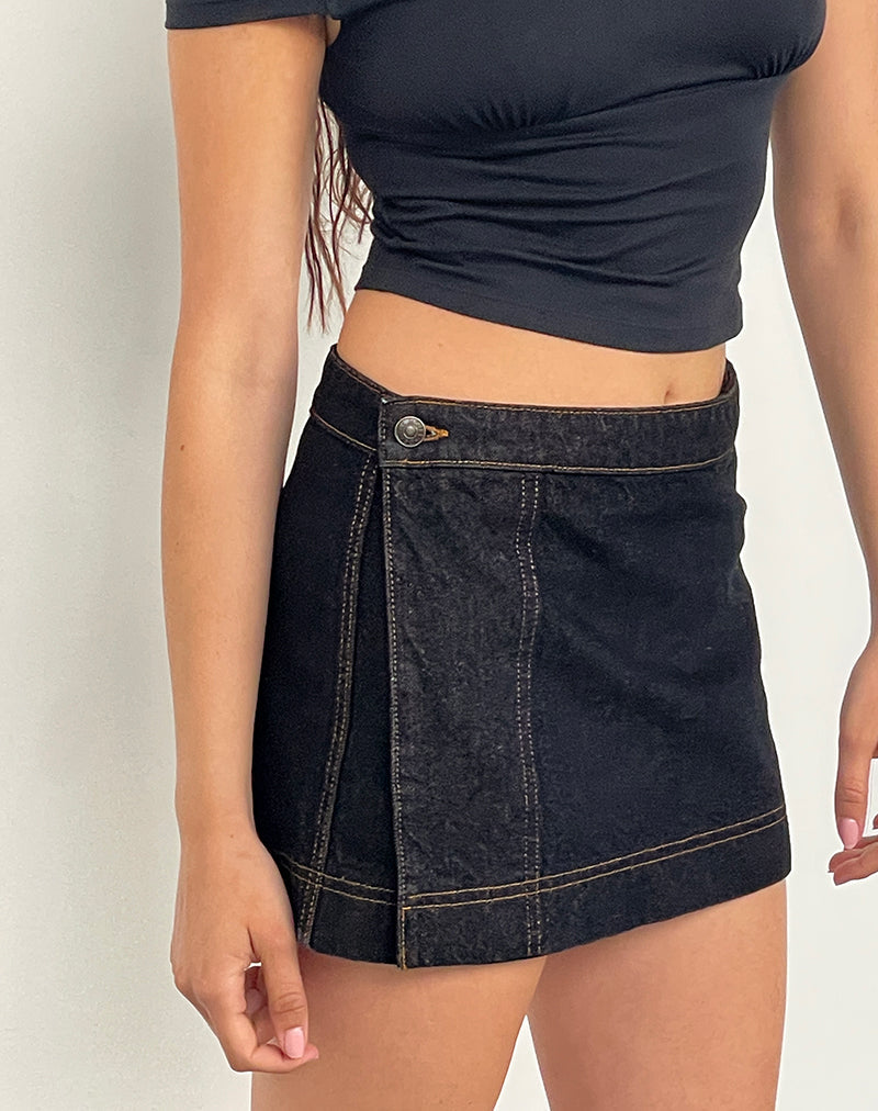 Denim Mini Wikkelrok in Indigo