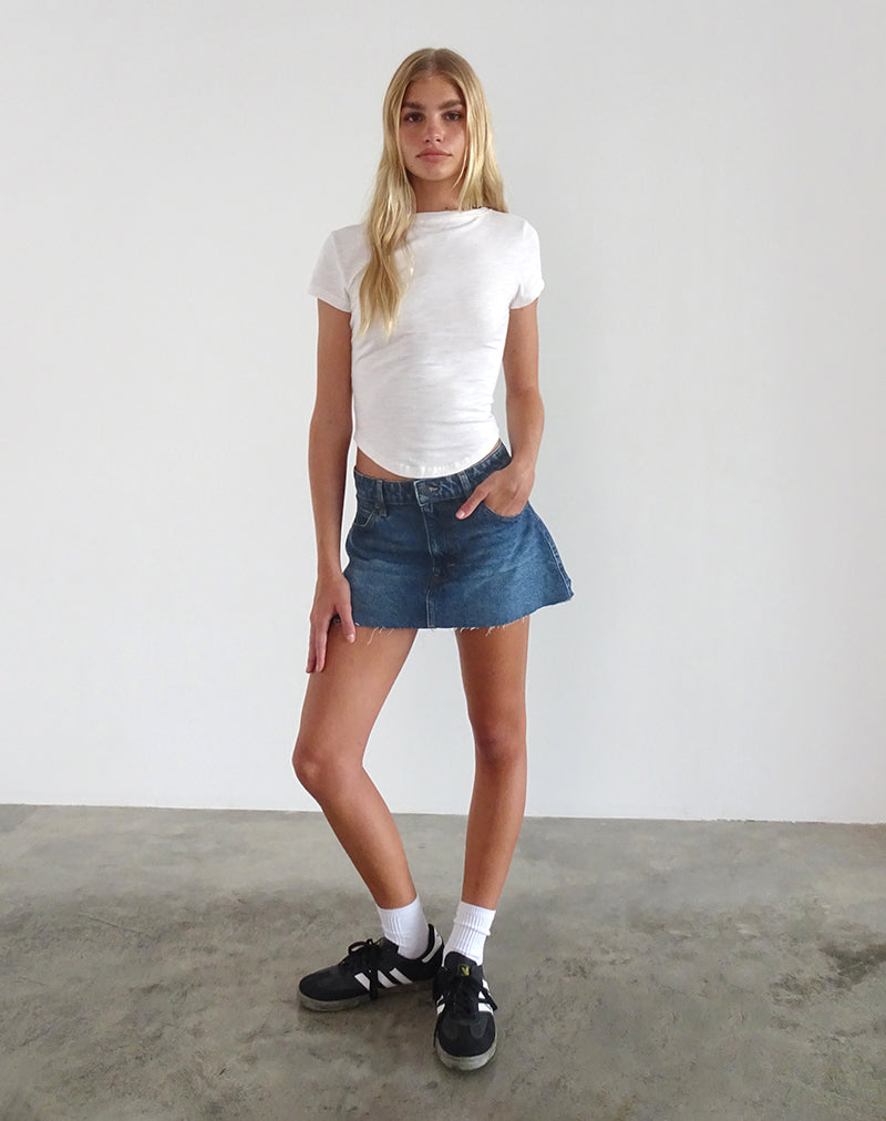 Afbeelding van Raw Hem Denim Minirok in Mid Blue Used