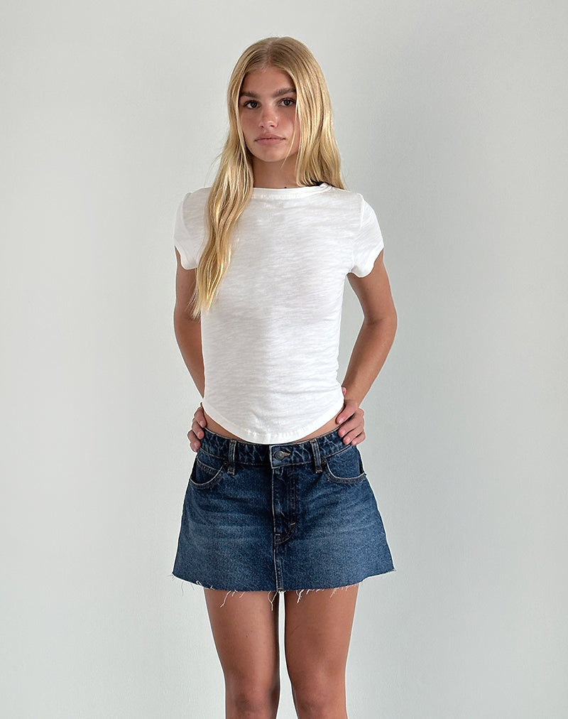 Raw Hem Denim Mini Rok in Mid Blue Gebruikt