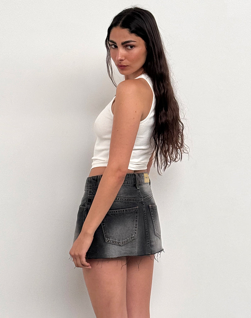 Afbeelding van Denim minirok met ruwe zoom in grijs Used Bleach