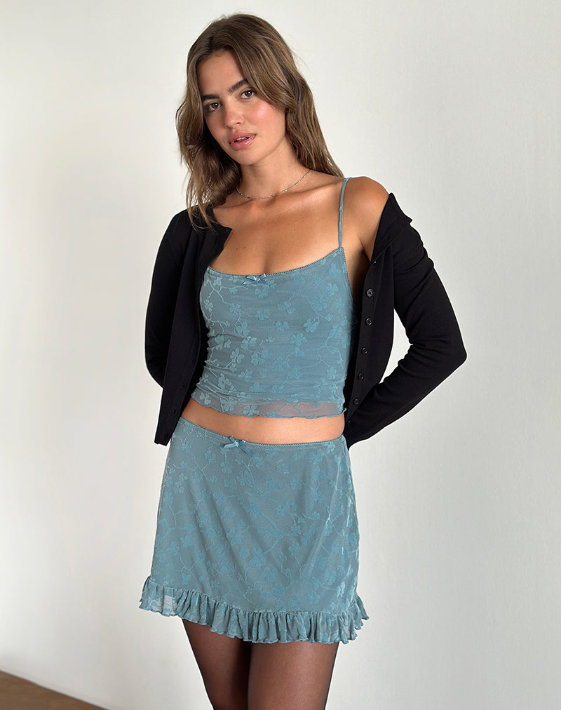 Afbeelding van Deri Cami Top in Grunge Bloemen Blauw Grijs
