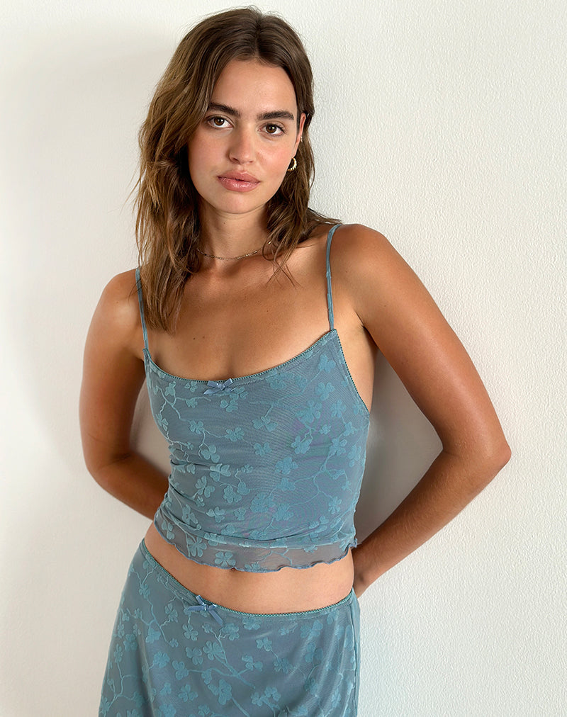 Afbeelding van Deri Cami Top in Grunge Bloemen Blauw Grijs