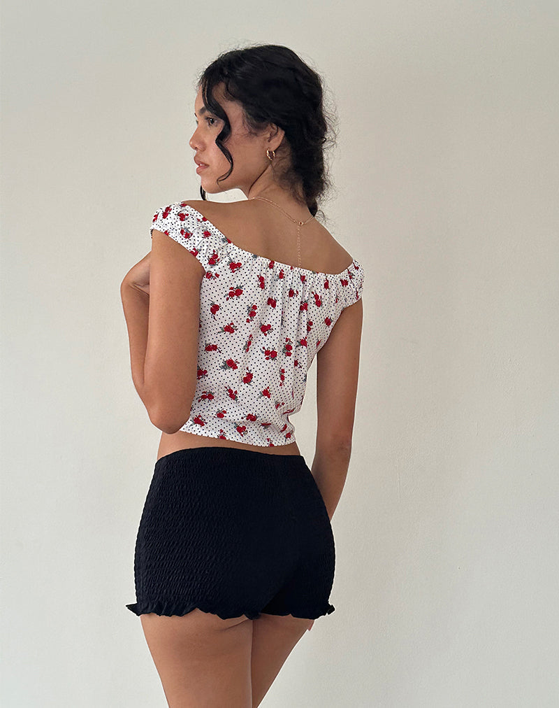 Afbeelding van Derige Bardot Top in Wit Roos Polka