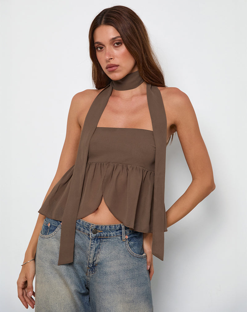 Desir Bandeau Top in Chiffon Koffie