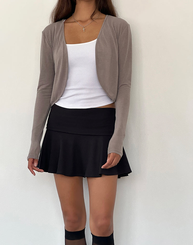 Despina Gebreide Lange Mouw Shrug in Warm Grijs