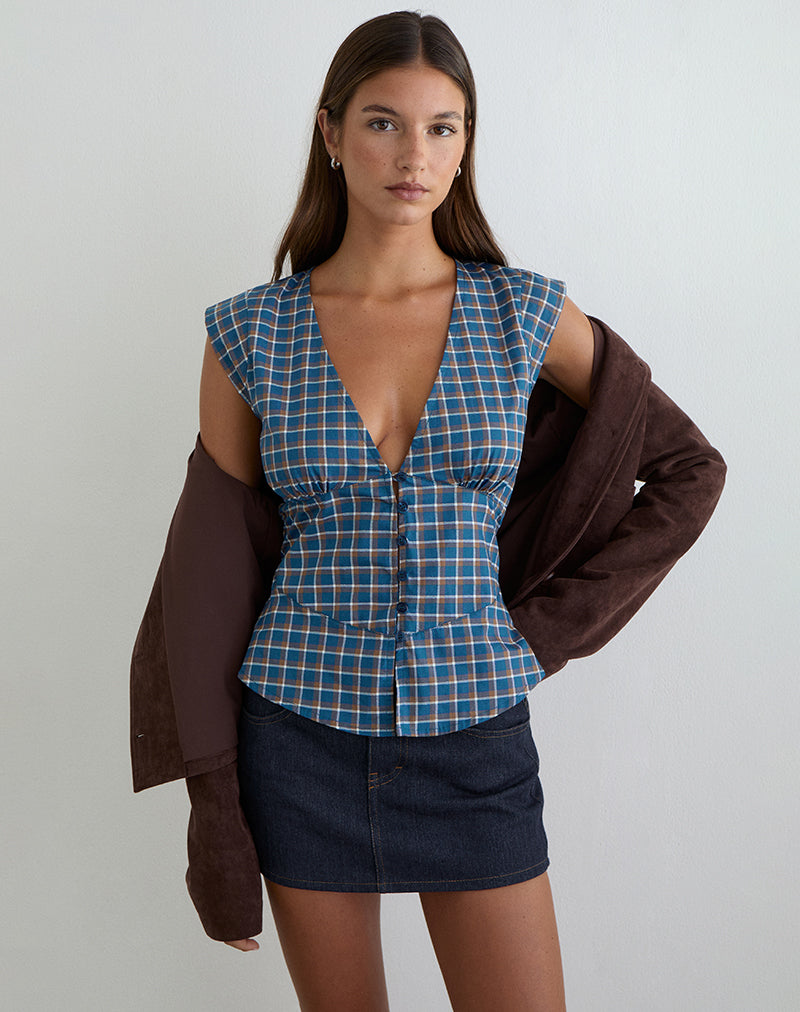 Afbeelding van Devlon-blouse in medium tartanblauw