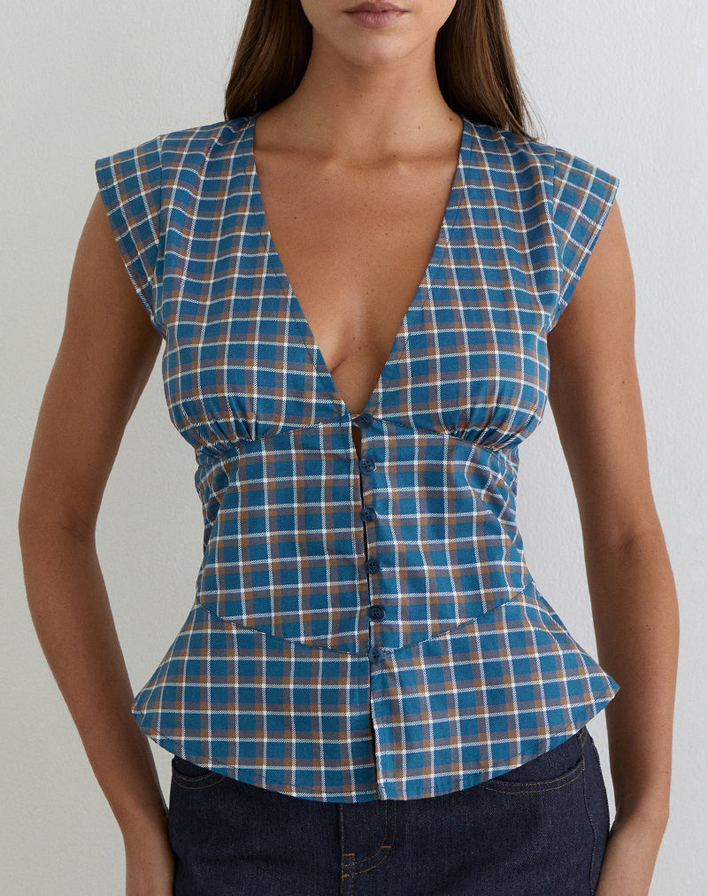 Devlon-blouse in medium tartanblauw
