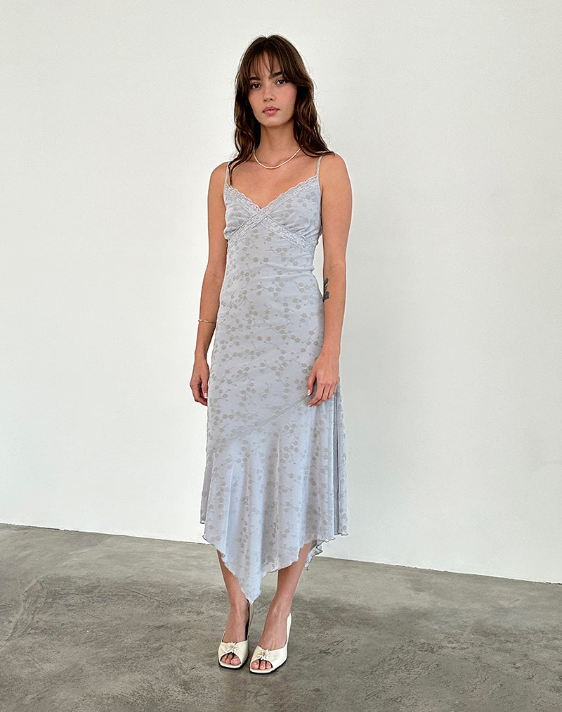Afbeelding van Devon Midi Dress in Flock Chic Petals Grijs