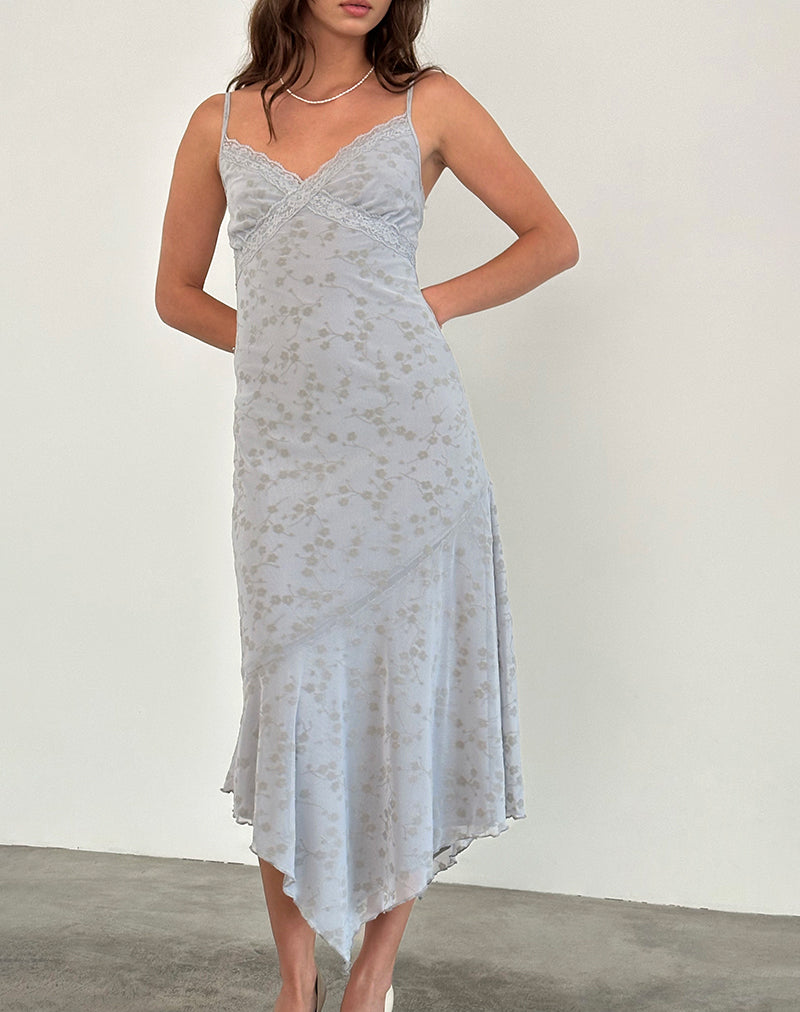 Devon Midi Dress in Flock Chic Petals Grijs
