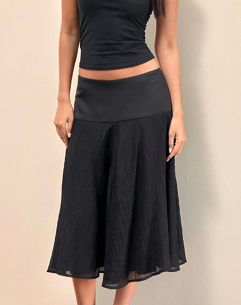 Diera Satijn Chiffon Midi Rok in Zwart