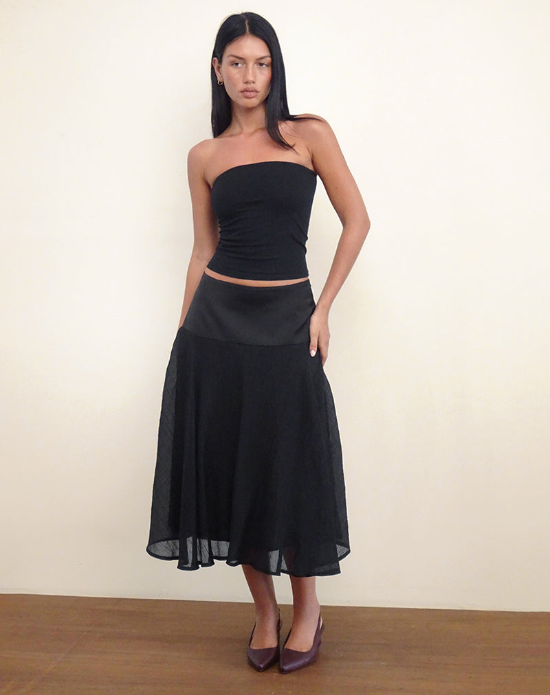 Afbeelding van Diera Satijn Chiffon Midi rok in Zwart
