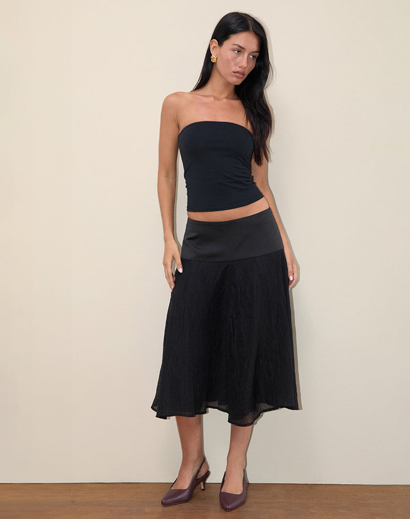 Diera Satijn Chiffon Midi Rok in Zwart