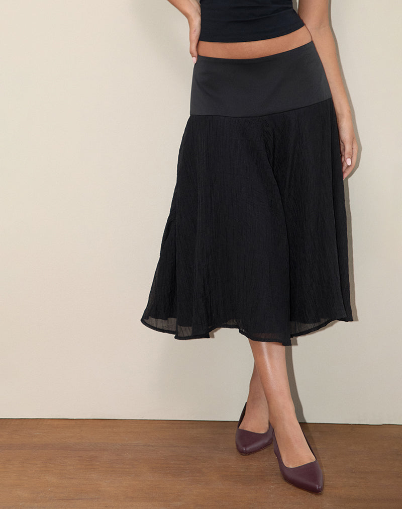 Afbeelding van Diera Satijn Chiffon Midi rok in Zwart