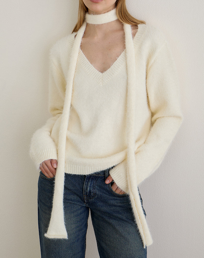 Afbeelding van Dikara Trui met Sjaal in Gebreid Off White