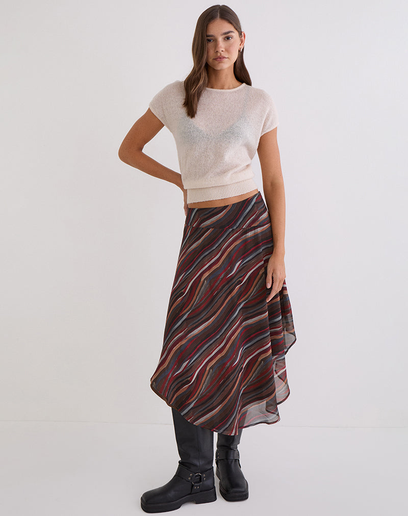 Afbeelding van Diona midi-rok in chiffon met 70's Shadow Stripe-print