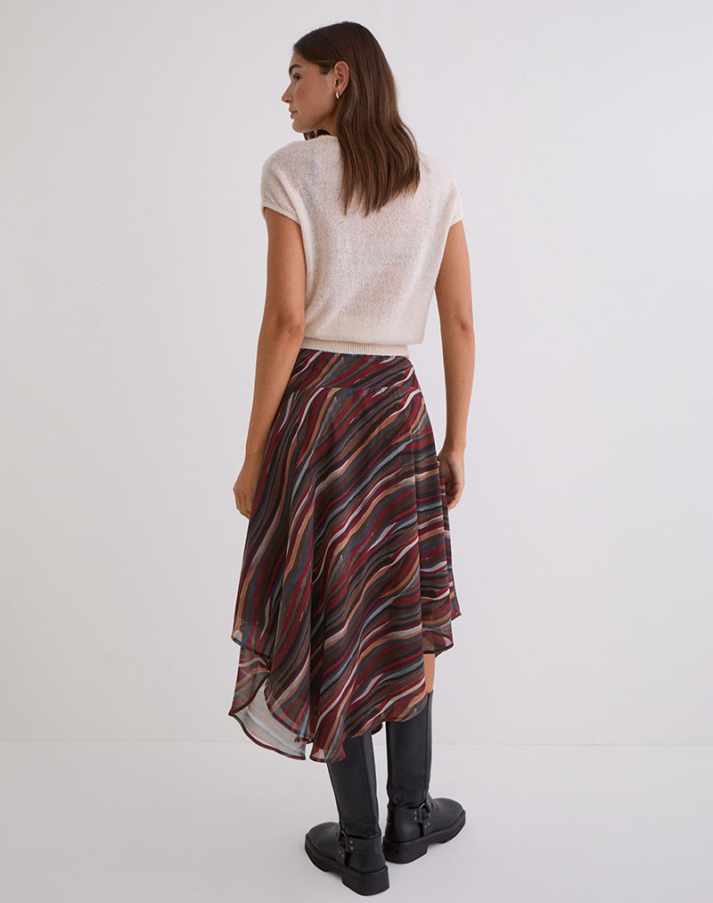 Afbeelding van Diona midi-rok in chiffon met 70's Shadow Stripe-print