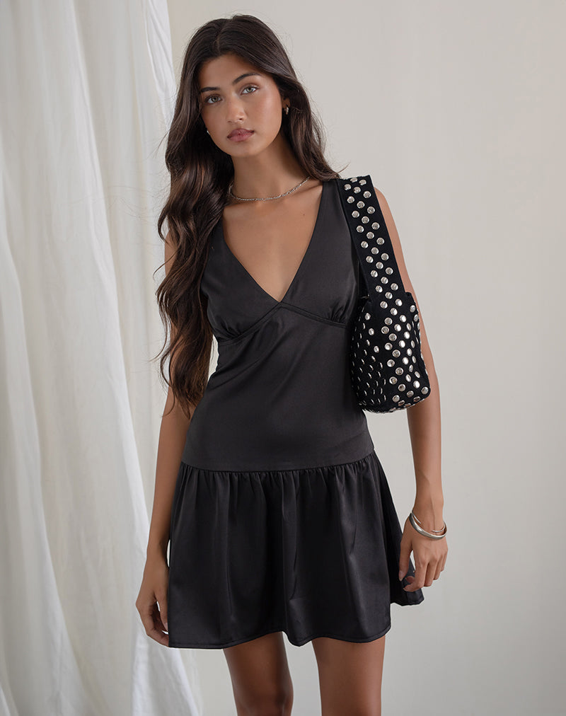 Distia Plunge Puff Mini Dress in Zwart