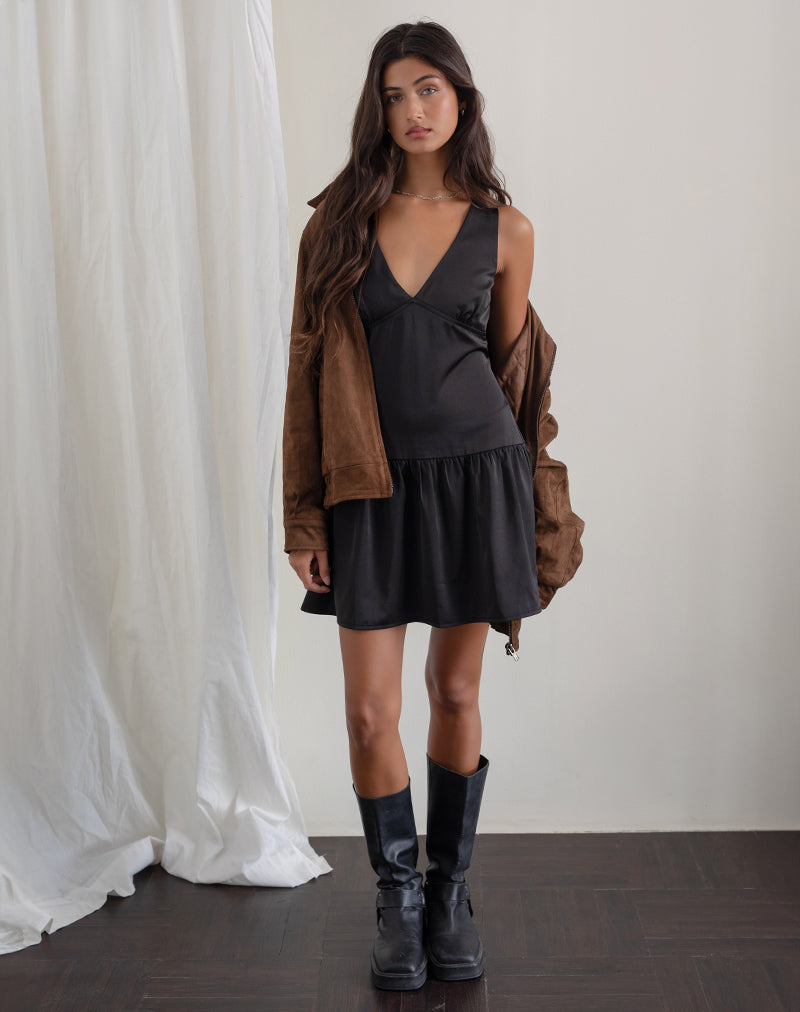 Afbeelding van Distia Plunge Puff Mini Dress in Zwart