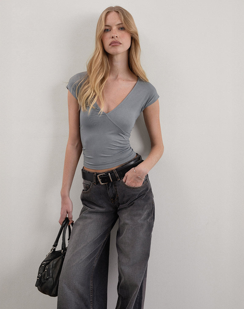 Dolores Wrap Top in Rayon Jersey Grijs