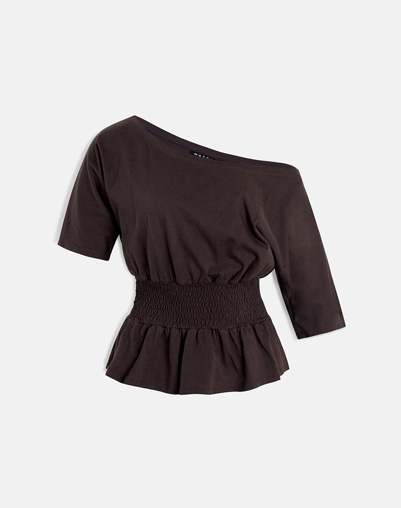 Afbeelding van Domani Off the Shoulder Top in Chocolade