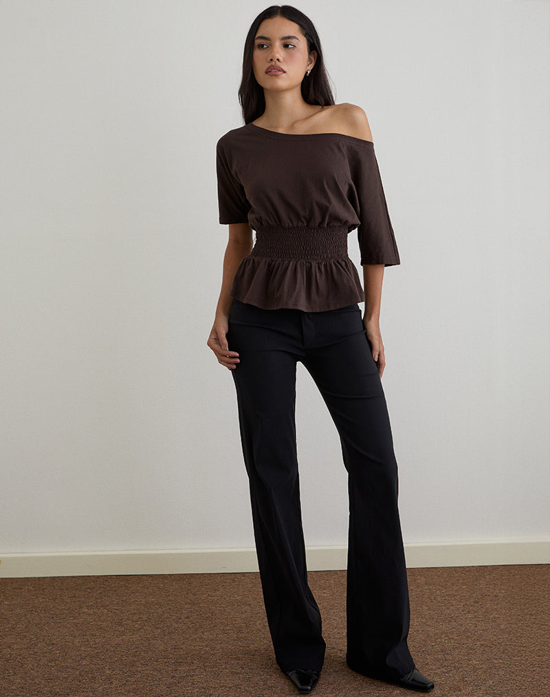Afbeelding van Domani Off the Shoulder Top in Chocolade
