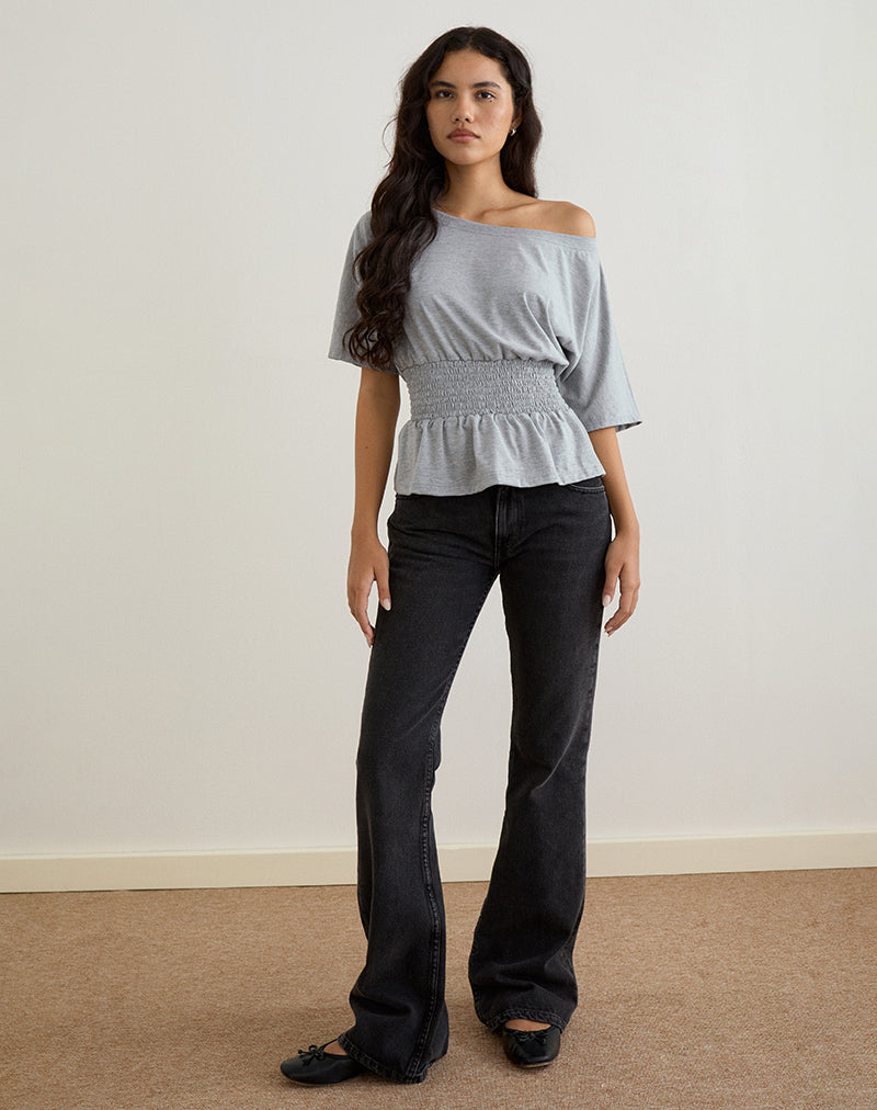 Domani Off the Shoulder Top in grijs gemêleerd