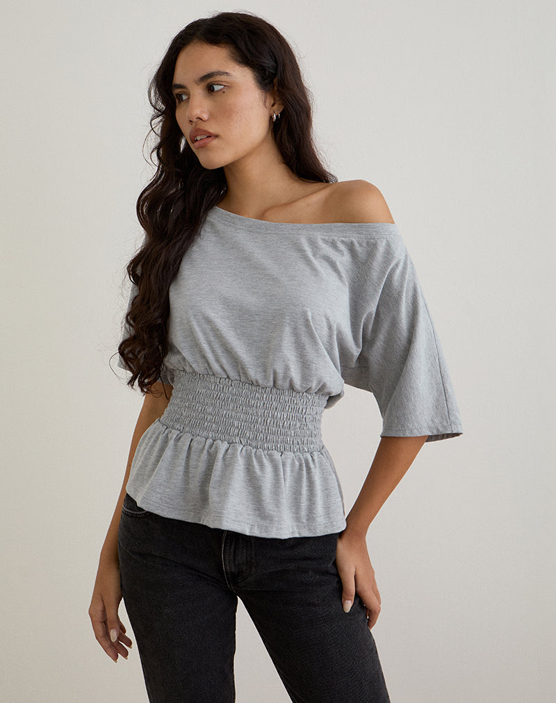 Afbeelding van Domani Off the Shoulder Top in Grijs Marl