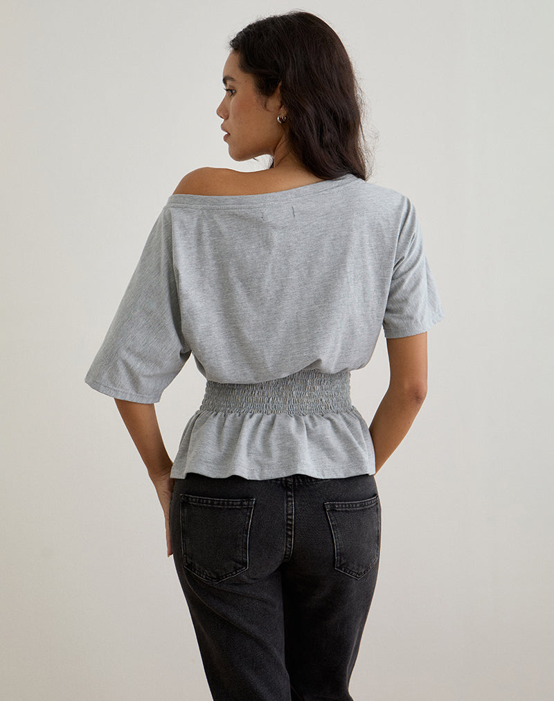 Afbeelding van Domani Off the Shoulder Top in Grijs Marl
