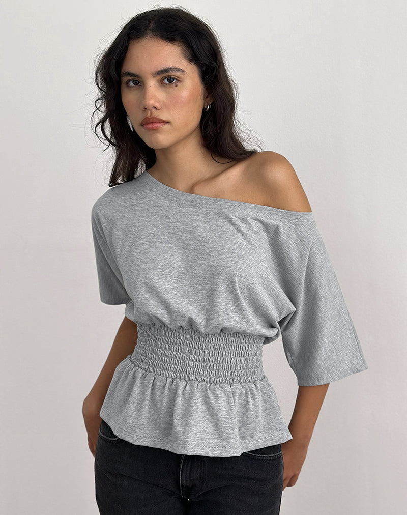 Domani Off the Shoulder Top in grijs gemêleerd