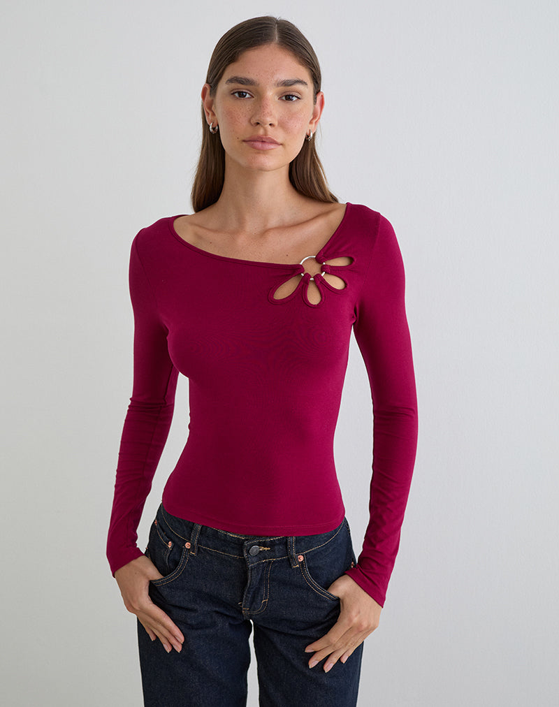 Donela top met lange mouwen in Flower Ring Burgundy
