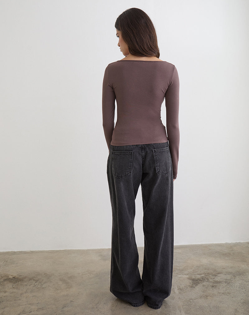 Afbeelding van Donela-top met lange mouwen en bloemenring in koffiekwarts