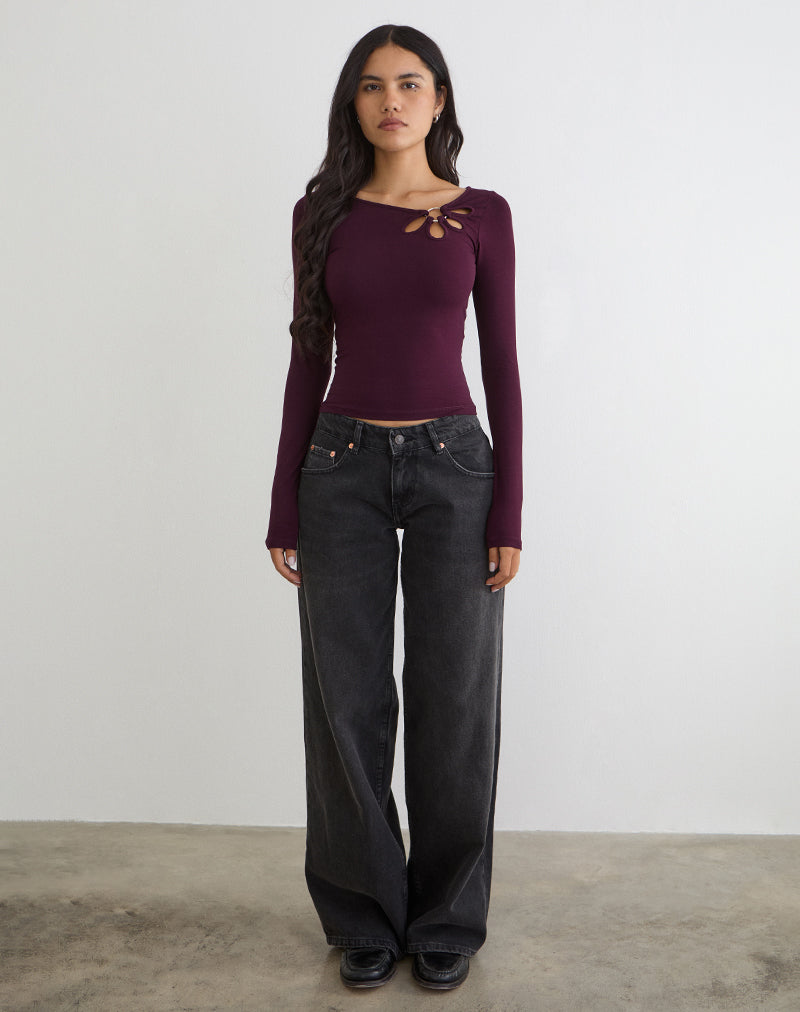 Donela top met lange mouwen en bloemenring in Redwood