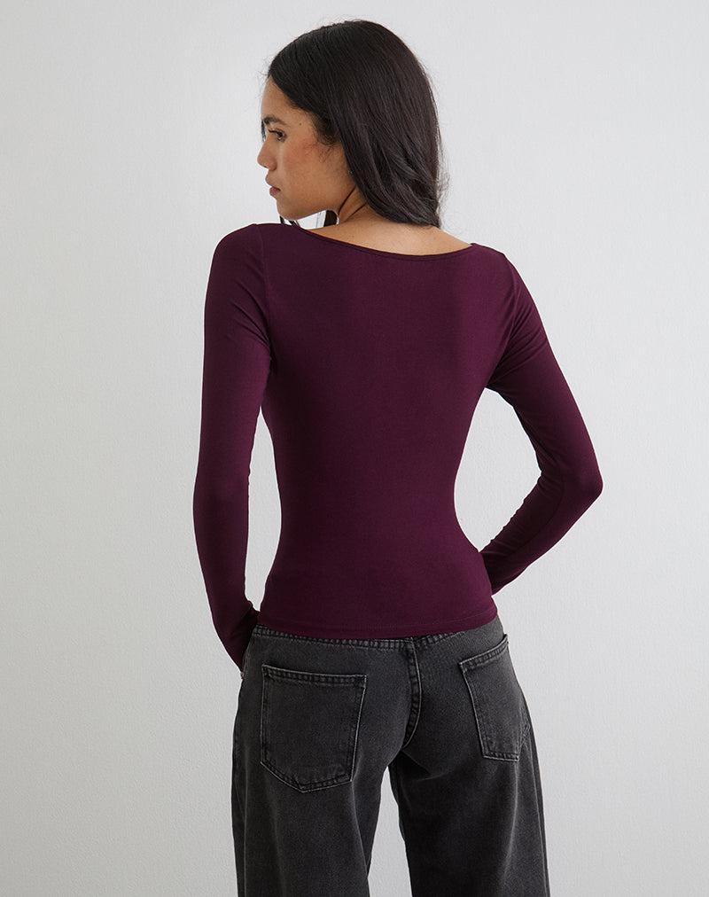 Afbeelding van Donela-top met lange mouwen en bloemenring in Redwood