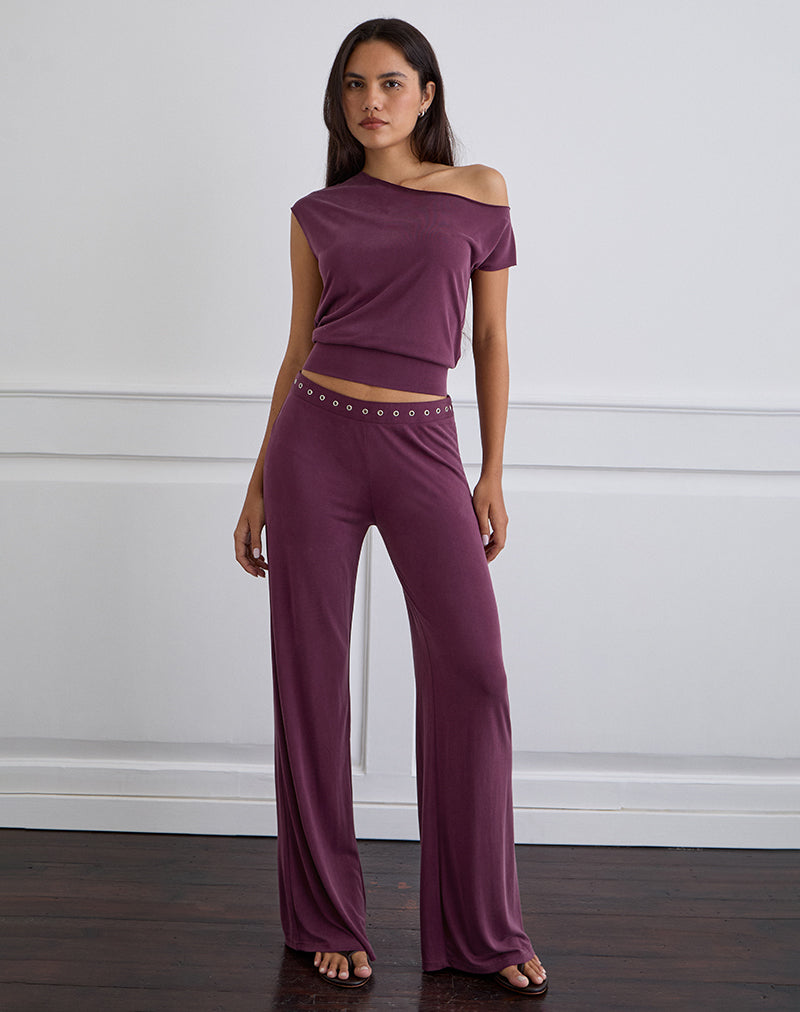 Donika broek met studs in pruim