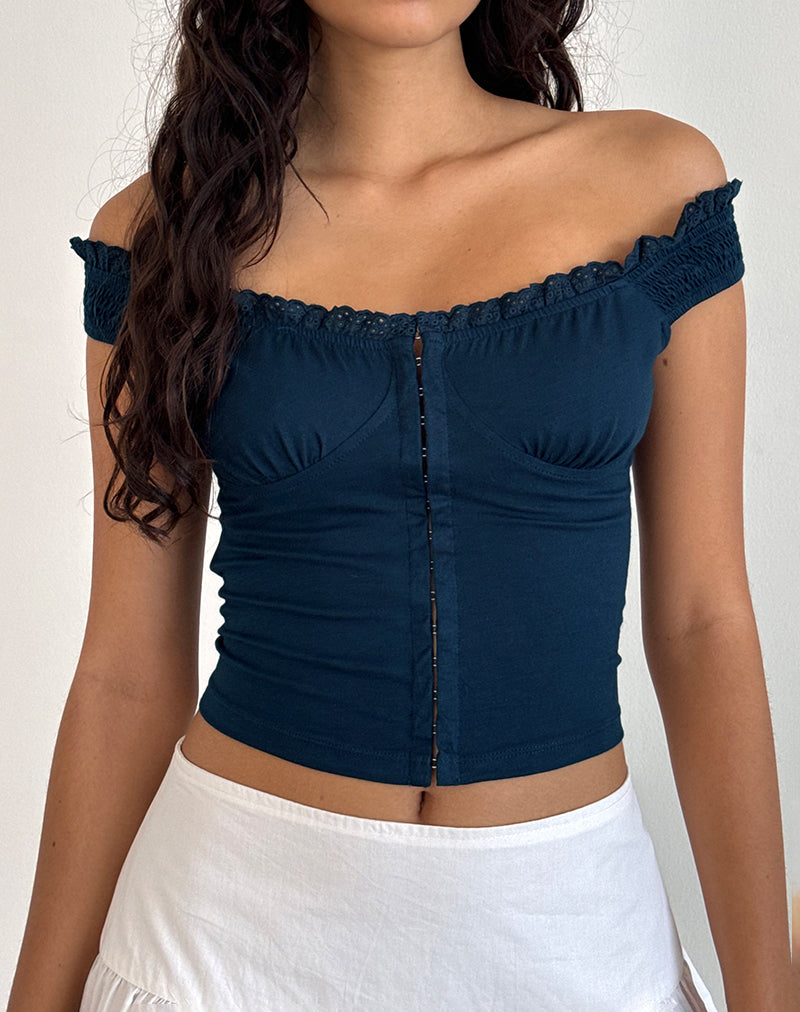 Afbeelding van Dovica Korset Top met kanten randje in marineblauw